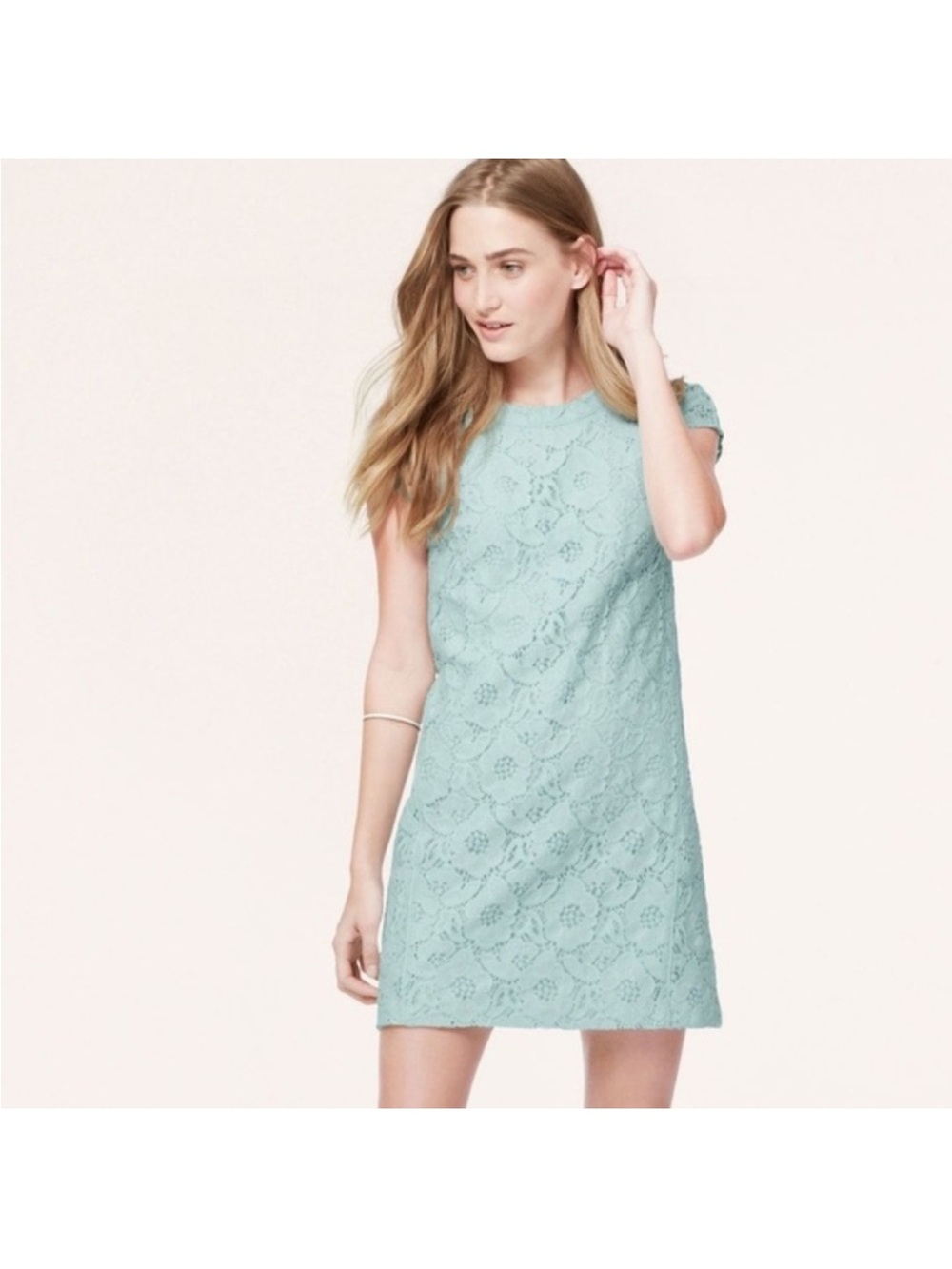 Loft, light blue lace shift dress, size 6